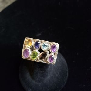 Modern sterling silver multi gemstone ring